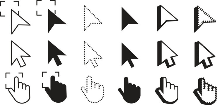 Click cursor set icon, arrow and hand pointer, computer cursor mouse. Flat cursor icon set featuring computer mouse pointers. mouse click symbols, rank title inspired vector illustration for user inte