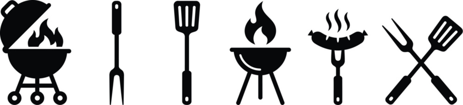 Barbecue Icons, Grill Tools and Flame Vector Collection