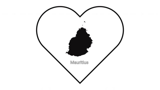 Heart shape outline with Mauritius island map inside.
