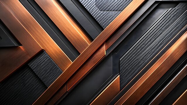 Seamless abstract geometric texture with diagonal copper and dark metallic plates. High resolution clean industrial pattern suitable for technology banners and futuristic design backgrounds.