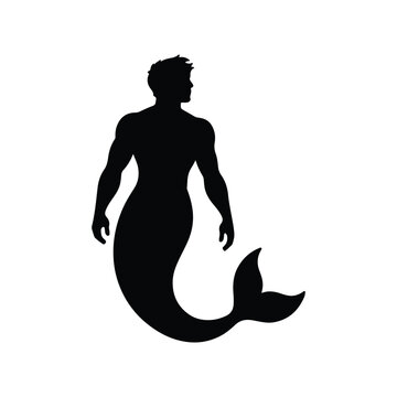 Merman Silhouette Icon for Mythical Ocean Fantasy Character