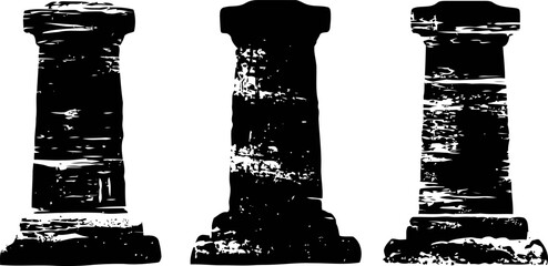 Naklejka premium Three ancient stone columns silhouette isolated on white background