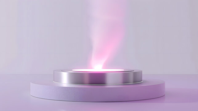 Frosted superconductor core emitting glowing pink geometric mist