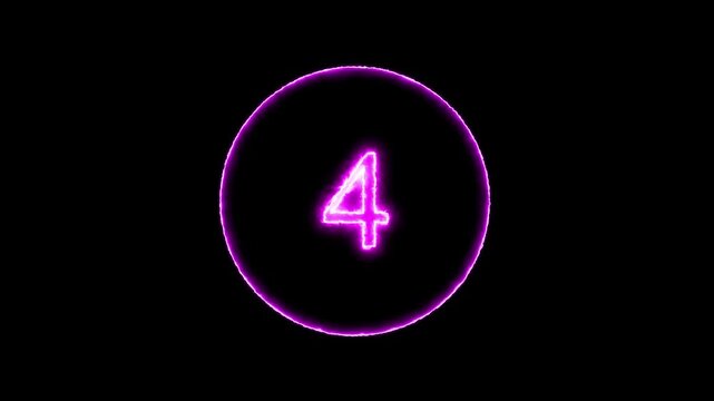 Glowing neon countdown numbers from 9 to 0 changing sequentially on a dark black background ideal for new year eve timers sports race starts and product launch events