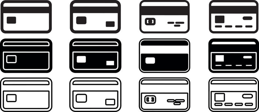 Comprehensive set of credit card icons featuring various payment methods and banking symbols for financial applications and online shopping checkout flows.