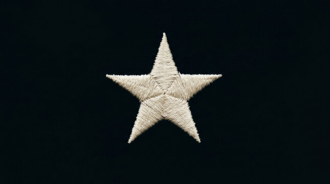 A detailed, textured white star embroidered on a dark fabric background, creating a striking contrast.