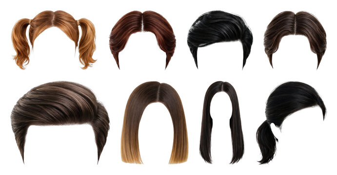 PNG Diverse virtual hairstyle collection on transparent background