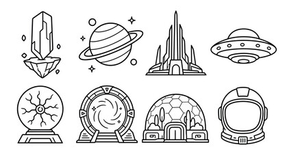 Space Icons Line Art Style. © iwak