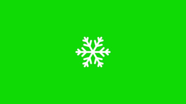 Rotating animation of a vector snowflake on a green background. 180 degree rotation.