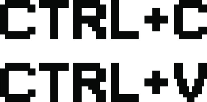 Pixel art ctrl c and ctrl v icons on transparent background keyboard shortcut symbols.