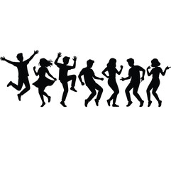 Obraz premium Silhouette Of A Group Of Happy Young People Dancing And Jumping At A Party