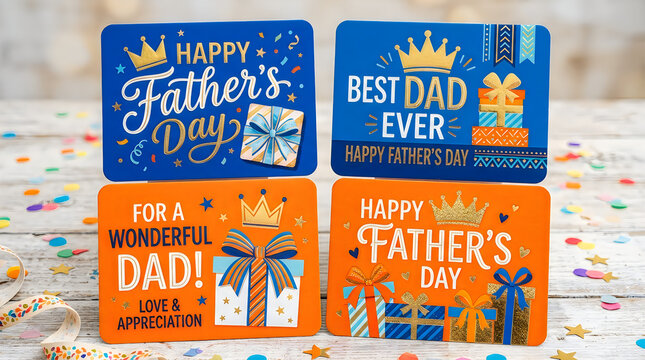 Father's Day gift cards, Happy Dad Day cards, Best Dad Ever greeting, colorful celebration notes