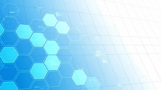 Abstract blue and white hexagonal pattern technology background.