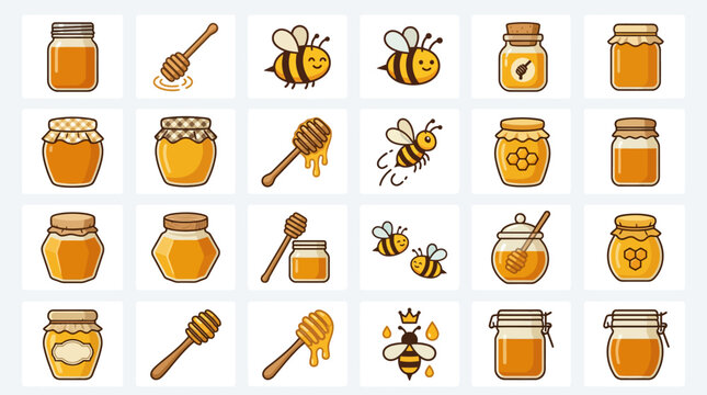 Honey Jars and Bees Icons.