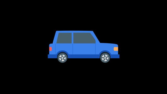 Flat Design Blue Car Driving Animation Loop &mdash; 2D Cartoon Vehicle with Alpha Channel Transparent Background