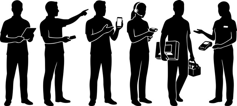 Set of silhouettes of service staff and technical support workers vector illustration