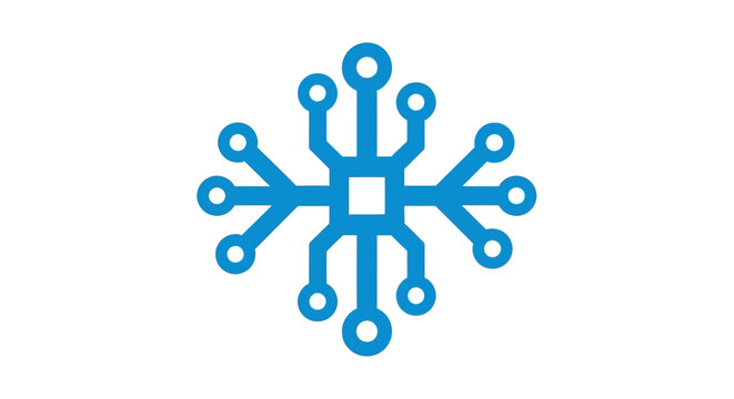 Blue Digital Snowflake Circuit Board Icon - Technology and Winter Concept