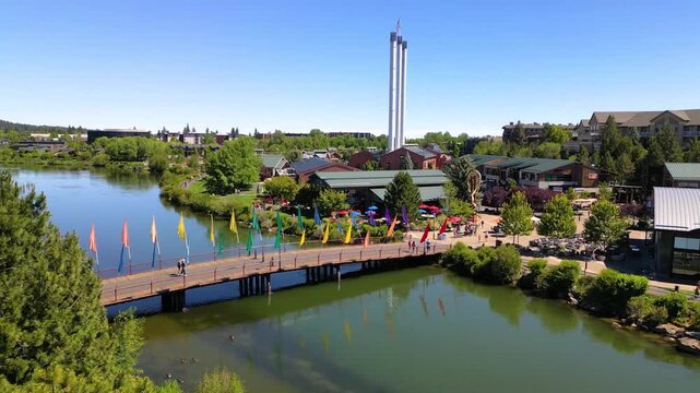 Old Mill District Footbridge and Deschutes River, Bend Oregon