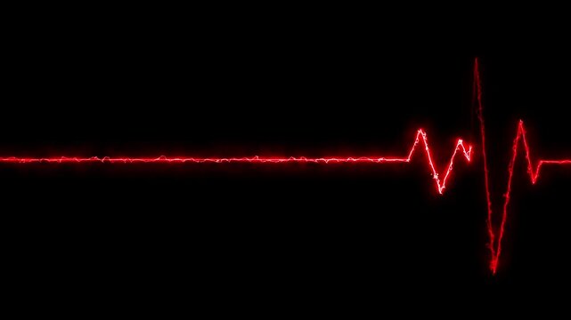 glowing neon heartbeat pulse animation on black background showing cardiogram line style motion graphics in loop ECG medical concept video design. 4k video motion graphics