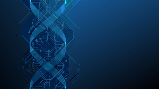 Abstract Dna Circuit Pattern With Blue Gradient Background Digital Technology Illustration