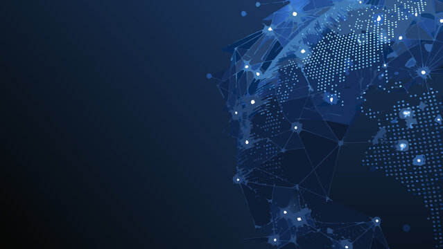 Abstract Network Pattern With World Map Illustration Dark Blue Background