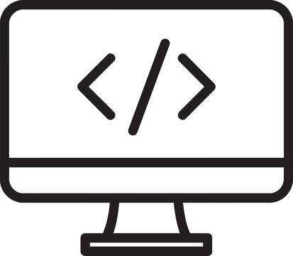 Artificial intelligence computer monitor coding programming outline icon representing smart software development technology vector illustration graphic design