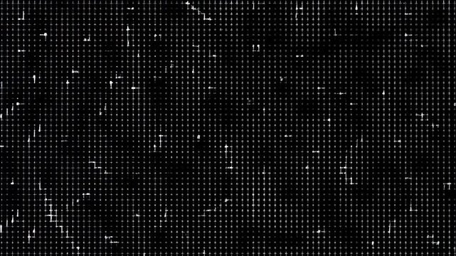 Abstract digital glitch transition with intermittent static noise and flickering patterns
