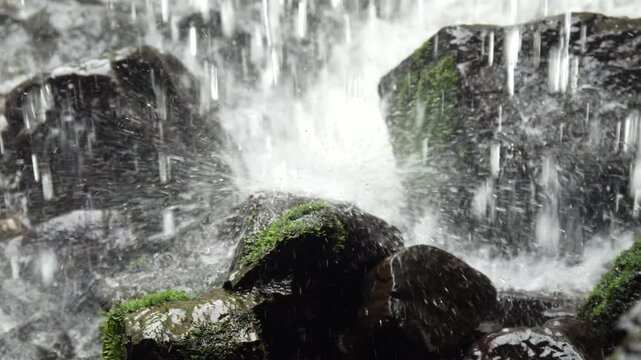 Abstract Water Splash Texture Behind Heavy Waterfall Curtain