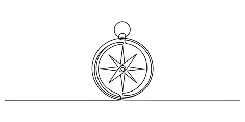 Continuous line drawing of a navigation compass © CHTRO