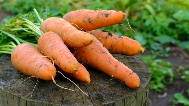 Carrot harvest in the garden. Selective focus.
