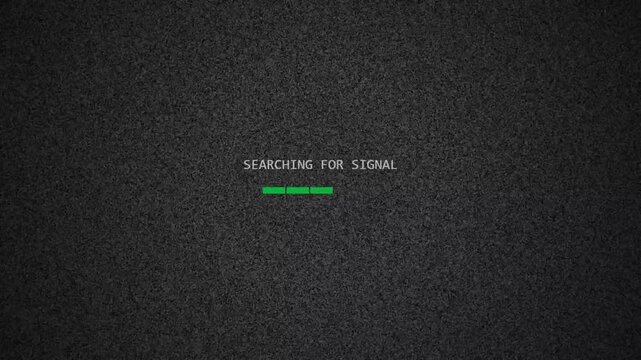 TV Static Noise with Searching For Signal Message for Retro Broadcast Failure and Lost Connection Concepts in Film and Media Production