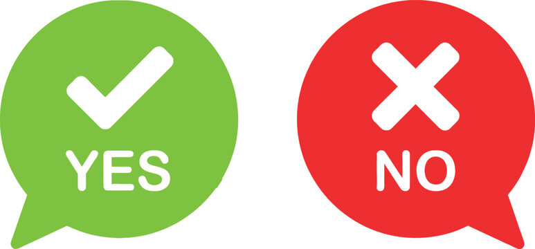 Green yes check mark and red no cross symbol icons in speech bubbles