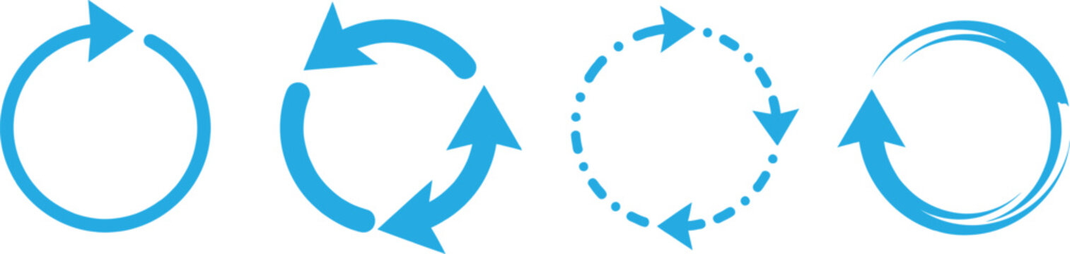 Set of blue circular arrow icons for refresh reload and rotation symbols