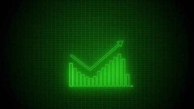Glowing neon declining bar chart icon animation