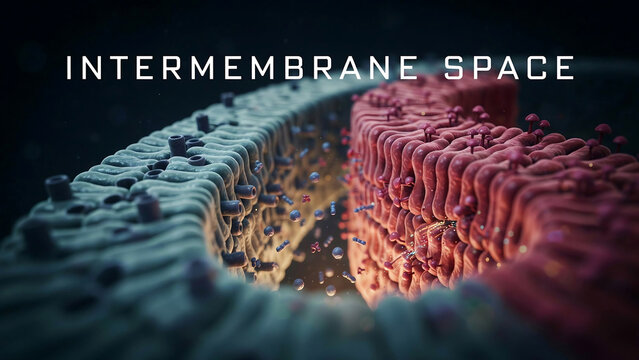 Intermembrane space of a cell membrane with proteins and lipids in a biological system  cellular structure and function