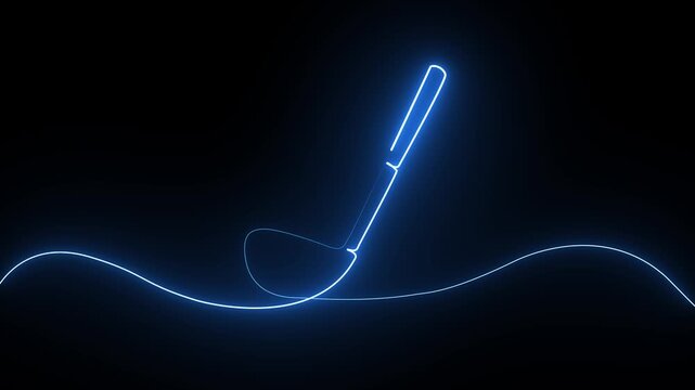 Glowing blue neon line art of a kitchen ladle