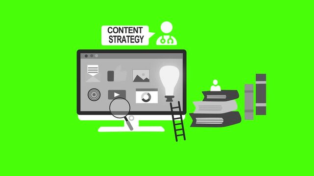 Animation of content strategy computer monitor with icons