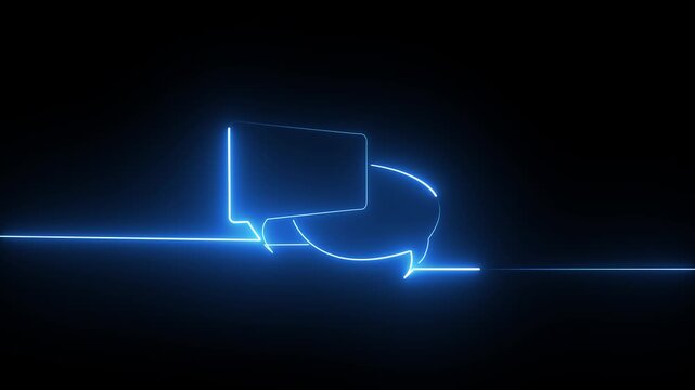 Blue neon speech bubble icons on a dark background