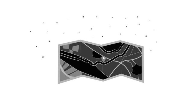 Folded city map with rive location pin starry background animation