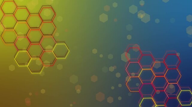Abstract background with neon hexagon grids glowing bokeh hex shapes animation