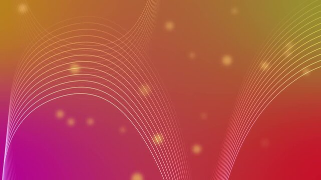 Abstract gradient background with glowing bokeh lights and white curved line waves animation