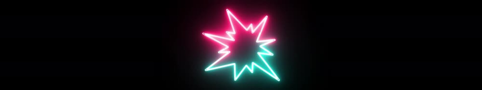 Neon Starburst Ultrawide Animation on Black Background, Glowing Cyan and Pink Comic Burst Frame, Cinematic Promotion Banner, Futuristic Pop Art Motion Graphics Loop in 4K