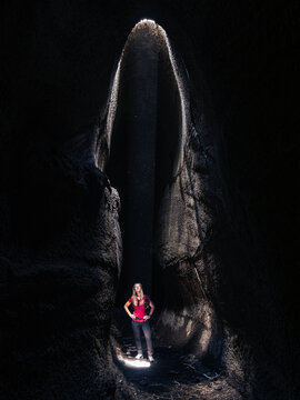 Sunbeam Inside Lava Tube on Mount Etna