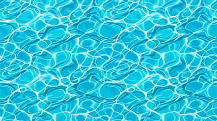 Fototapeta premium Isometric Blue Water Surface Pattern Seamless Texture with Ripples and Sun Glare Reflection for Graphic Design Backgrounds