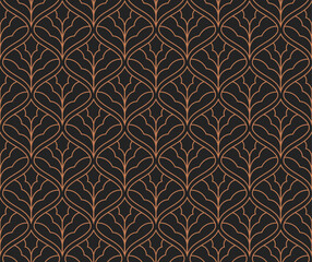 Fototapeta premium Minimalist art deco leaf pattern. Seamless geometric botanical background.
