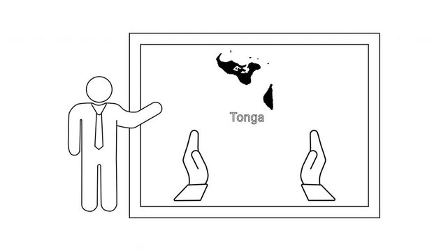 Presentation of Tonga Map with Hands and Speaker.