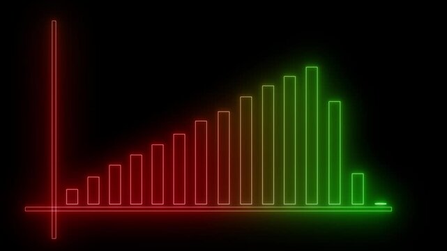 Neon-style glowing bar chart ascending then descending bars animation