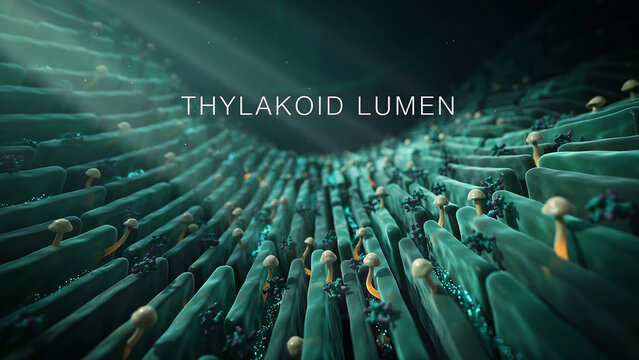 Thylakoid lumen structure in chloroplasts with green membrane and ATP synthase molecules  biological cellular component