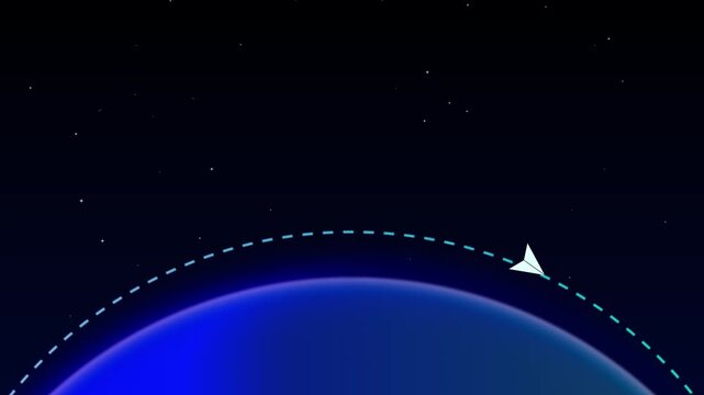 Stars arrow ship orbit in rounded motion on earth radius in a dark outer space stary environment