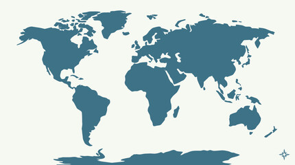 Naklejka premium Minimalist vector graphic illustration of the global world map featuring blue continents on a clean light cream background for design